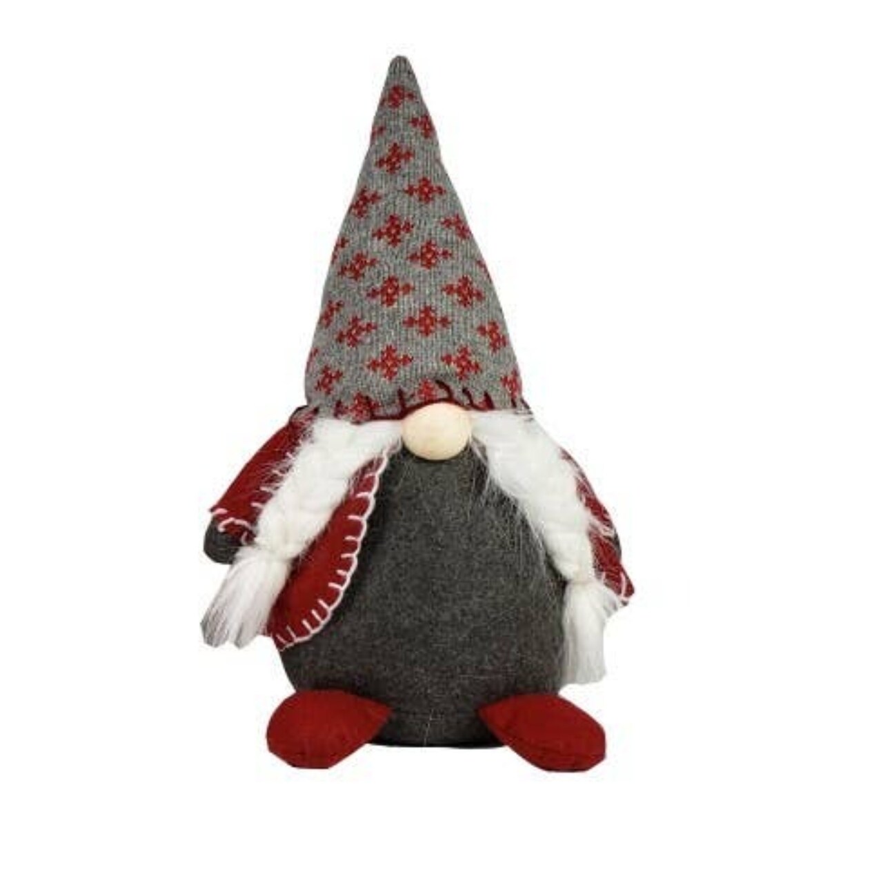 Galt International Plush Girl Gnome Christmas Figurine - 19.5" - Red and Gray